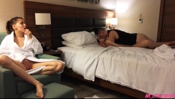 I fuck my friend first and her girlfriend watches, then I fuck her too and cum inside of them